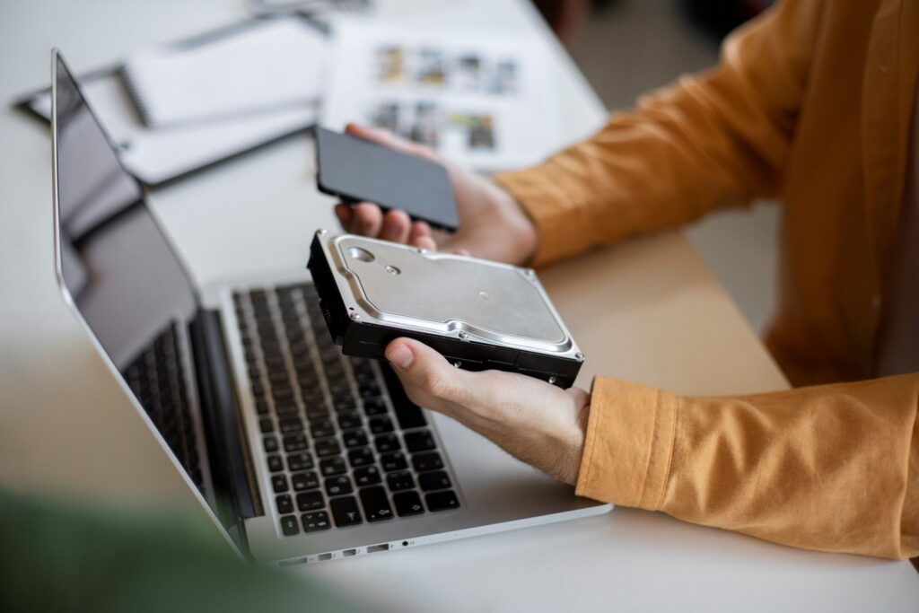 man using external storage used